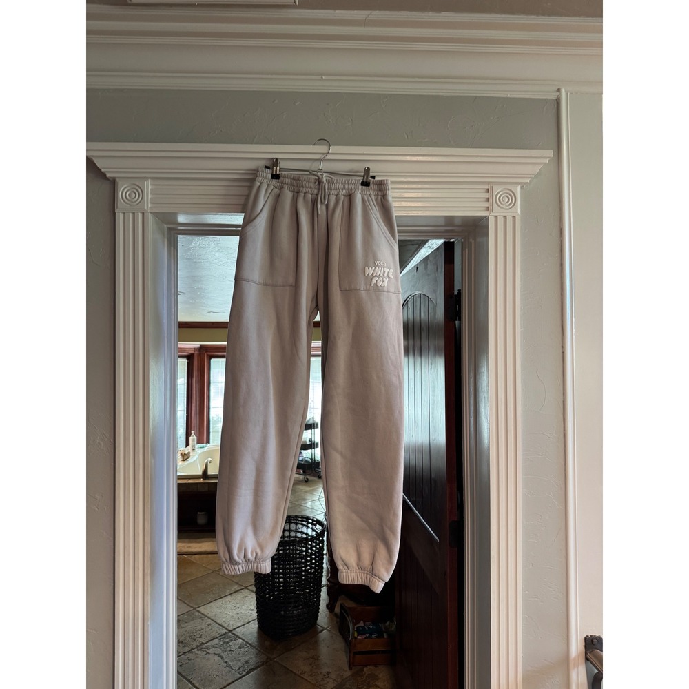 White Fox Boutique Oversized Sweatpants Beige Logo Joggers Womens L/XL